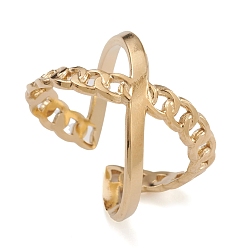 Настоящее золото 14K Ионное покрытие (ip) 304 крест-накрест открытые манжеты из нержавеющей стали для женщин, реальный 14 k позолоченный, размер США 7 1/4 (17.5 мм)