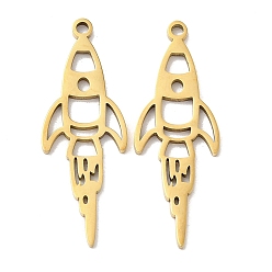 Real 18K Gold Plated Ion Plating(IP) 304 Stainless Steel Pendants, Rocket Charm, Real 18K Gold Plated, 35x12.5x1mm, Hole: 1.8mm