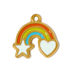 Настоящее золото 18K 304 нержавеющей стальной эмали подвески, радужные прелести, ионное покрытие (ip), реальный 18 k позолоченный, 14x14 мм