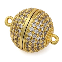 Золотой Магнитные застежки из латуни с микропейвом и прозрачным кубическим цирконием, с петлями, долговечный, без свинца и без кадмия, круглые, золотые, 16x12x12 мм, отверстие : 1.2 мм