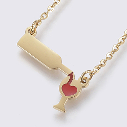 Золотой 304 кольца из нержавеющей стали ожерелья, с застежками эмали и когтя омара, винный бокал с чашкой, красные, золотые, 17.7 дюйм (45 см), 1.5 мм, ссылка: 21x10.5x1 mm