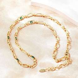 Зеленый 5ММ латунная цепочка с овальными звеньями, инкрустированная кубическим цирконием, без кадмия и без свинца, стойки покрытие, долговечный, реальный 18 k позолоченный, зелёные, 18.19 дюйм (46.2 см)
