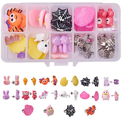 Mixed Color DIY Earring Making, with 304 Stainless Steel Ear Stud Components, Plastic Ear Stud Components, Resin Cabochons and Iron Pad Ring Base Findings, Mixed Color, 13.5x7x3cm
