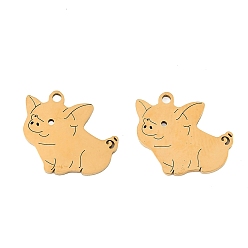 Свинья 201 подвески из нержавеющей стали, лазерная резка, реальный 18 k позолоченный, свинья очарование, 14x15x1 мм, отверстие : 1.4 мм