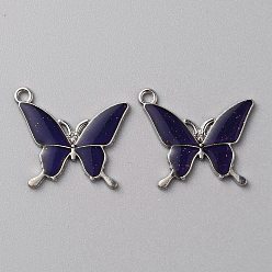 Платина Подвески из эмали и сплава, подвески в виде полуночно-синей бабочки, платина, 24x27x2 мм, отверстие : 2 мм