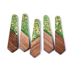 Зеленый лайм Подвески из непрозрачной смолы и орехового дерева, подвески для галстука, с блестящей пудрой и золотой фольгой, зеленый лайм, 48.5~49x12x3~3.5 мм, отверстие : 2 мм