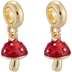 Гриб 8 шт. латунные подвески-подвески в виде растений из красной эмали в европейском стиле, Подвески с большими отверстиями, реальный 18 k позолоченный, гриб, 23 мм, отверстие : 4.5 мм
