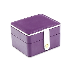 Purple 2-Tier Rectangle PU Leather Jewelry Set Storage Organizer Boxes with Mirror Inside, for Earrings, Rings, Necklaces, Purple, 11x9x5.8cm