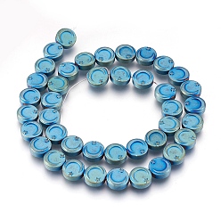 Зеленое Покрытие Гальванизировать немагнитных синтетический гематит нитей бисера, матовые, Плоский круглый с луной и звездой, зеленый покрытием, 9.5~10x4 мм, отверстие : 1 мм, около 40~41 шт / нитка, 15.3 дюйм ~ 15.7 дюйм (39~40 см)