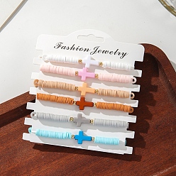 (52) Непрозрачная лаванда 6шт. яркий комплект браслетов из бисера в стиле бохо, эластичные браслеты из полимерной глины, крестик, разноцветные, 6-1/4 дюйм (16 см)