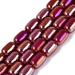 Dark Red Electroplate Opaque Glass Beads Strands, Jujube, AB Color Plated, Dark Red, 9x6mm, Hole: 0.6~0.8mm, about 41~44pcs/strand, 14.57~15.55 inch(37~39.5cm)