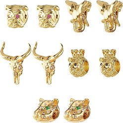 Golden 10Pcs 5 Style Brass Micro Pave Cubic Zirconia Beads, Mixed Shapes, Golden, 2pcs/style