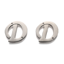 Letter D Не тускнеют 304 соединители из нержавеющей стали, буквы, для изготовления именных ожерелий, letter.d, 15x16x1.5 мм, отверстие : 0.9 мм