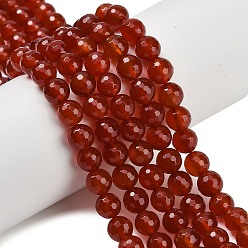 Красный Агат Природного сердолика нитей бисера, граненые, круглые, 8 мм, отверстие : 1 мм, около 47~48 шт / нитка, 15.16'' (38.5 см)