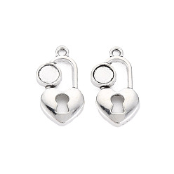 Antique Silver Tibetan Style Alloy Pendant Cabochon Settings, Cadmium Free & Lead Free, Lock, Antique Silver, Tray: 5.5mm, 23x12x3mm, Hole: 1.8mm