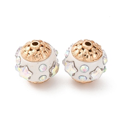 Желтая Старая Ткань  Круглые бусины из смолы ручной работы из Индонезии, со сплавочной фурнитурой со стразами, круглая со звездой, старое кружево, 17x18x16.5 мм, отверстие : 2 мм