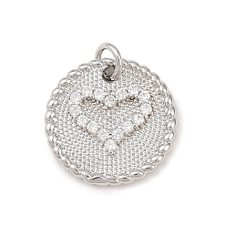 Платина Латунные микро проложить кубического циркония подвески, круглые с сердца шаблона, без кадмия и без свинца, стойки покрытие, долговечный, с целью перехода в кольце, платина, 17x2.5 мм, отверстие : 3.4 мм