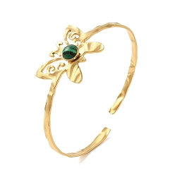 Бабочка 304 открытые браслеты-манжеты из нержавеющей стали, с синтетическим малахита, ювелирные текстурированные браслеты для женщин, реальный 18 k позолоченный, бабочка, внутренний диаметр: 2-1/4x2 дюйм (55.5x5 см)