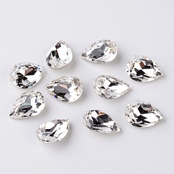Cristal Cabochons en verre strass k 9 larme facettée, dos et dos plaqués, Grade a, cristal, 18x13x6mm