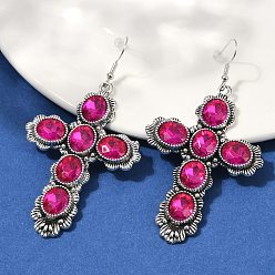 Средний Фиолетовый Серьги-подвески из сплава стекла для женщин, крестик, средне фиолетовый, 82.5x44 мм