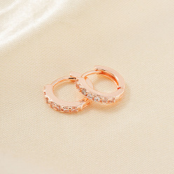 Розовое Золото Элегантные латунные серьги-кольца с прозрачным кубическим цирконием, розовое золото , 11x2 мм