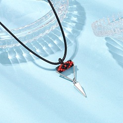 Красный Ожерелья с подвесками в виде конуса и пирамиды из сплава с бисером цилиндрической формы от сглаза, ожерелья из черного вощеного хлопкового шнура, платина, красные, 17.64 дюйм (44.8 см)