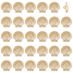 Doré  Boutons à tige en alliage à trous 30pièces, forme coquille, or, 1mm, Trou: 18x18x8mm