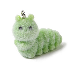 Insects Флокированные подвески из непрозрачной смолы, с платиновыми тоновыми железными петлями, зеленый лайм, насекомые, 21x11.5x24 мм, отверстие : 2 мм
