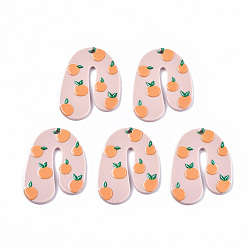 Розовый Акриловые подвески, 3 d распечатано, U-образная форма с оранжевым узором, туманная роза, 35x26x2.5 мм, отверстие : 1.5 мм