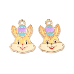 Кролик Пасхальные подвески из эмали, золотой свет, кролик, 19.5x14x1 мм, отверстие : 1.7 мм
