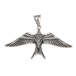 Античное Серебро 304 из нержавеющей стали большие кулоны, амулеты птиц, античное серебро, 30x56.5x4.5 мм, отверстие : 8.5x5.5 мм