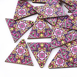 Coloré Pendentifs en tilleul imprimé, retour couleur aléatoire, triangle, colorées, 32x34x3mm, Trou: 1.5mm