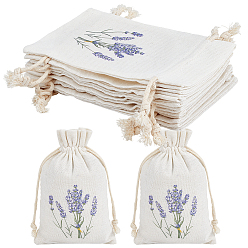 Снежный Хлопковые мешочки для хранения с лавандовым принтом на завязках, прямоугольные, снег, 15x10x0.45 см