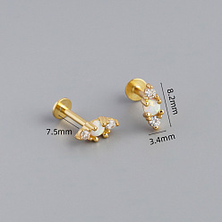 Eye 925 Серьги-подвески из стерлингового серебра с микропаве из прозрачных кубических цирконий и синтетическим опалом для хряща уха, лабреты с внутренней резьбой, золотые, глаз, 8.2x3.4 мм, бар : 7.5 mm длиной