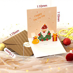 Santa Claus Christmas Theme 1Pc Paper Envelope and 1Pc 3D Pop Up Greeting Card Set, with 1Pc Sealing Sticker, Santa Claus, Envelope: 115x115mm, Card:110x110mm
