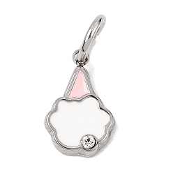 Couleur Acier Inoxydable 304 acier inoxydable émail pendentifs, avec strass, charmes de triangle, couleur inox, 12.5x8x2mm, Trou: 6mm
