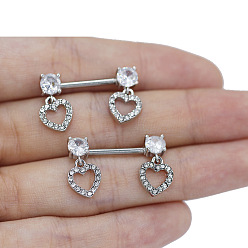 Сердце 316l хирургические штанги для сосков из нержавеющей стали, цвет нержавеющей стали, сердце, 24x16 мм, штифты : 1.6 мм