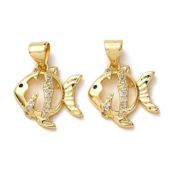 Fish Латунные микро проложить кубического циркония подвески, стойки покрытие, долговечный, без свинца и без кадмия, реальный 18 k позолоченный, рыба, 15x15x3 мм, отверстие : 5x4 мм