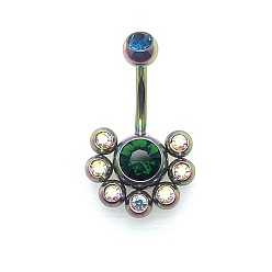 Rainbow Color 304 Изогнутая штанга для пирсинга живота из нержавеющей стали с инкрустацией цветными кубическими циркониями, цветок, Радуга цветов, штифты : 1.6 мм, длина стержня: 3/8"(10мм)