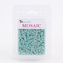 Turquoise Glass Mosaic Tiles Cabochons, for Crafts Art, Imitation Jade, Square, Turquoise, 4.8x4.8x3.5mm, about 200g/box