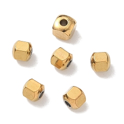 Настоящее золото 18K 304 из нержавеющей стали бусы, кубические, ионное покрытие (ip), граненые, реальный 18 k позолоченный, 4x4x4.5 мм, отверстие : 1.5 мм