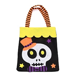Skull Non-woven Fabrics Halloween Candy Bag, Trick or Treat Tote, with Handles, Gift Bag Party Favors for Kids Boys Girls, Rectangle, Black, Skull Pattern, 41x21x0.3cm