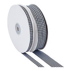 Black Polyester Ribbon, Tartan Ribbon, Black, 3/8 inch(10mm), 1 inch(25mm), about 50yards/roll(45.72m/roll), 2rolls/set