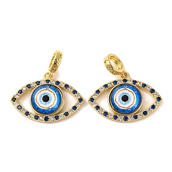 Озёрно--синий Подвеска из латуни с микропаве из кубического циркония, со стеклом, долговечный, злые глаза, реальный 18 k позолоченный, Плут синий, 30x28.5x5.5 мм, отверстие : 6 мм