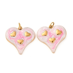 Pink 304 нержавеющей стальной эмали подвески, с целью перехода в кольце, ионное покрытие (ip), шарма сердца, реальный 18 k позолоченный, розовые, 17.5x17.5x3.5 мм, отверстие : 2.5 мм