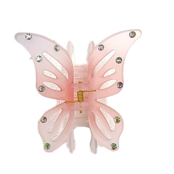 Светло-Коралловый Заколки-коготки из смолы со стразами, бабочка, свет коралловый, 110 мм