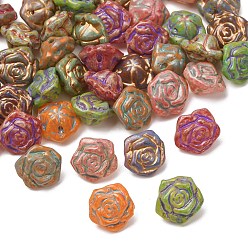 Couleur Mélangete Perles lampwork, perles au chalumeau, faits à la main, fleur, métal doré enlaça, couleur mixte, 14x13x8mm, Trou: 1mm