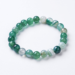 чирок Полосатые агатовые / полосатые агатовые вышитые бисером браслеты, окрашенные, круглые, зелено-синие, 2 дюйм (52 мм)