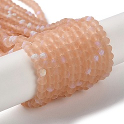 Персиковый Слойка Стеклянные бусины, имитация нефрита , с половинным покрытием ab цвета, граненые, матовые, рондель, розовые, 3.5~3.8x3 мм, отверстие : 1 мм, около 105~110 шт / нитка, 29~31 см