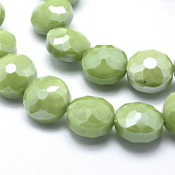 Светло-зеленый Стеклянные бусины с гальваническим покрытием , гальваническое покрытие, плоские круглые граненые, светло-зеленый, 14x10 мм, отверстие : 1 мм, около 22 шт / нитка, 11.8 дюйм
